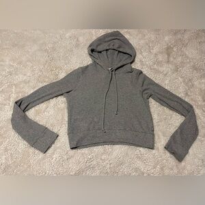 Aritzia TNA Gray Waffle Knit Long Sleeve Hooded Hoodie Crop Sweater Top Size M